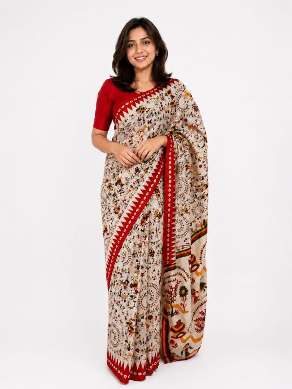 Bhagalpuri Silk Digitel Print  Saree With Blouse