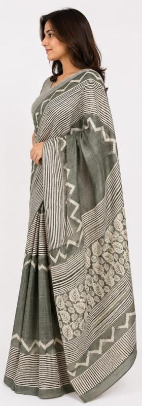 Bhagalpuri Silk sage green Digitel Print Saree With Blouse