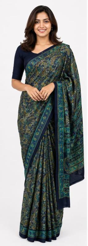 Shine silk Printed Saree With Blouse