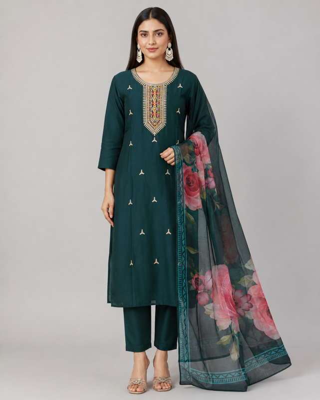 Straight Cut Yoke-Embroidered Kurta