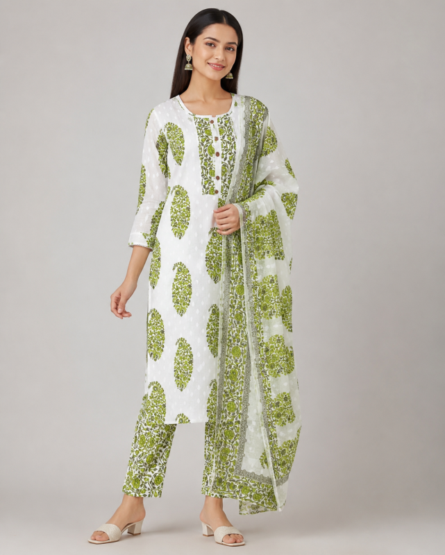 Printed A-Line Kurta with Button Placket