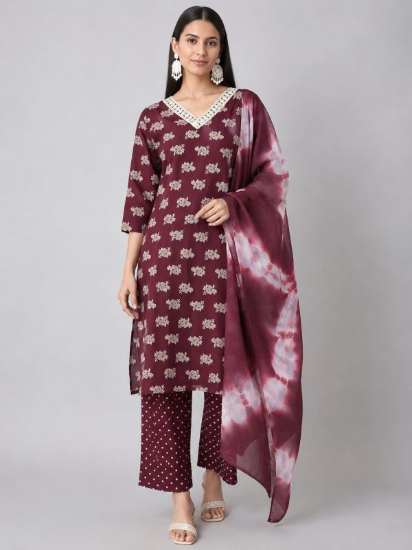  Maroon Floral Printed  Kurta