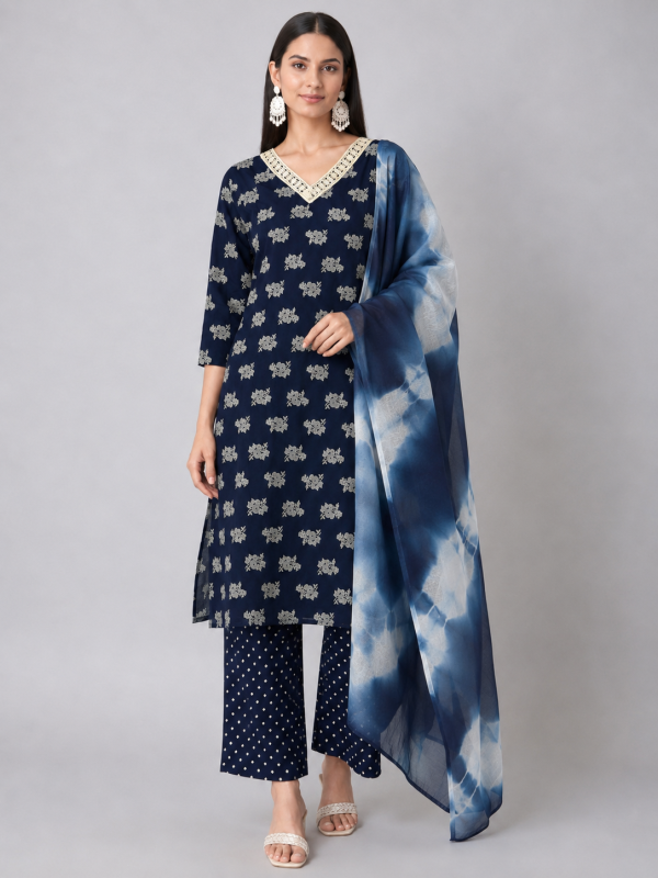 Indigo Floral Printed Kurta