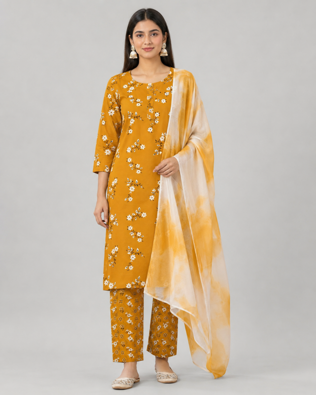Yellow Mustard Floral Kurta