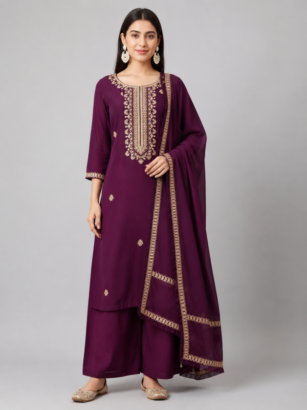 Wine Purple Kurta with Zari Butti