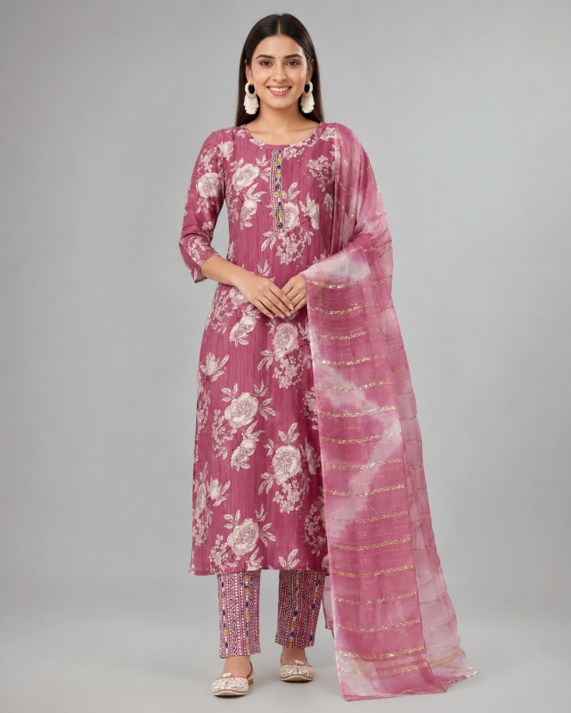 Dusty Rose Kurta with Floral Printed 