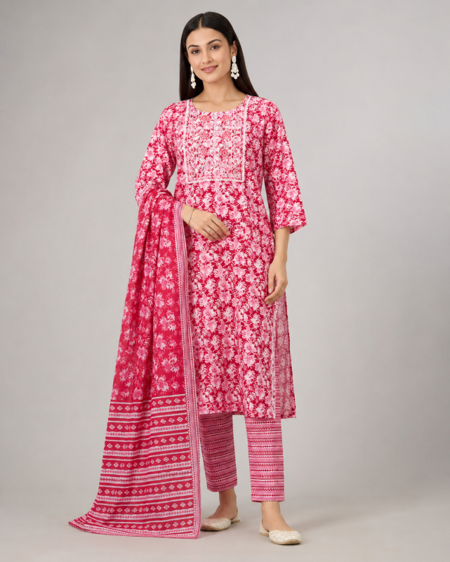 Magenta Pink Kurta with Embroidered 