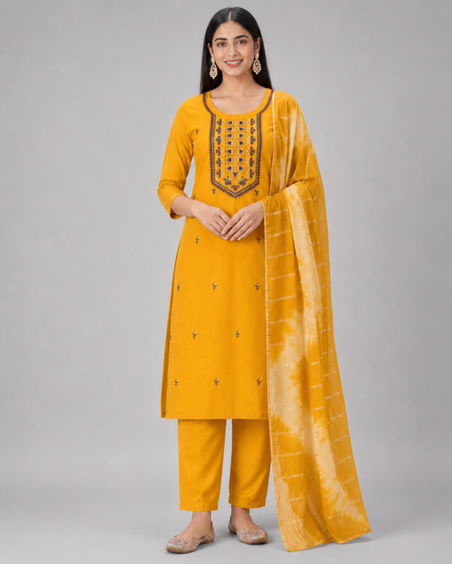 Embroidered Mustard Yellow Kurta