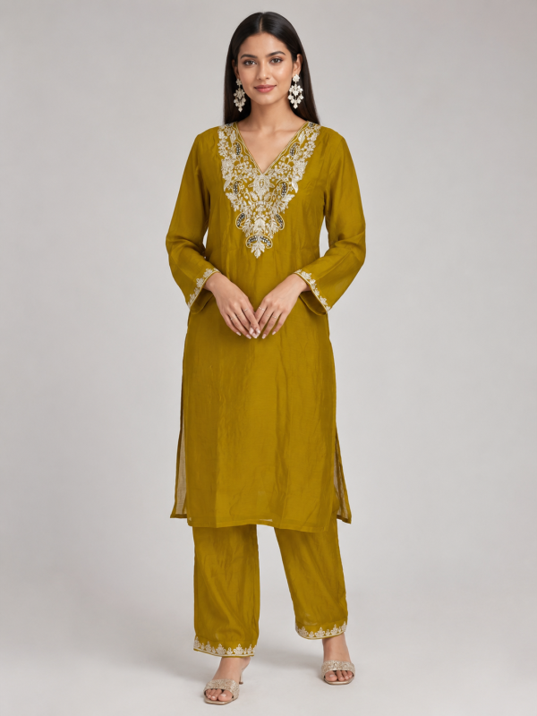 Embroidered  Kurta with Border Detailing