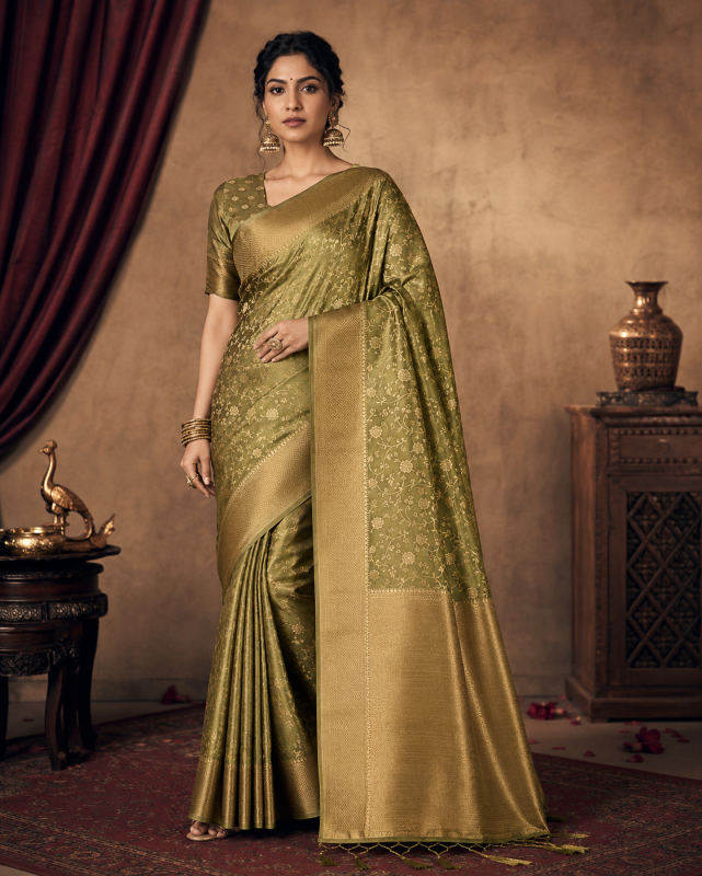 Satin Banarasi Silk pista green Saree