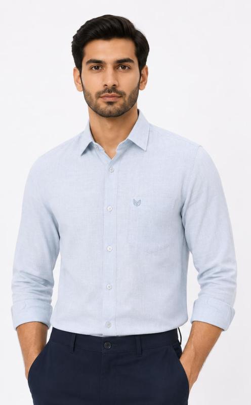 MENTEE  LIGHT BLUE LENIN FULL SLEEVE SHIRTS