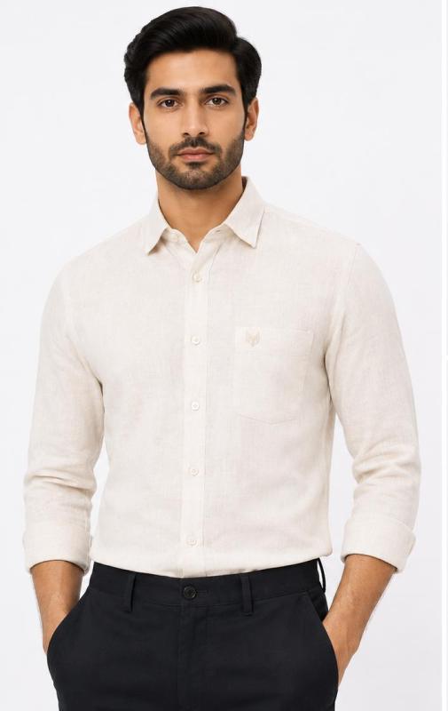MENTEE OFF WHITE CREAM LENIN FULL SLEEVE SHIRTS