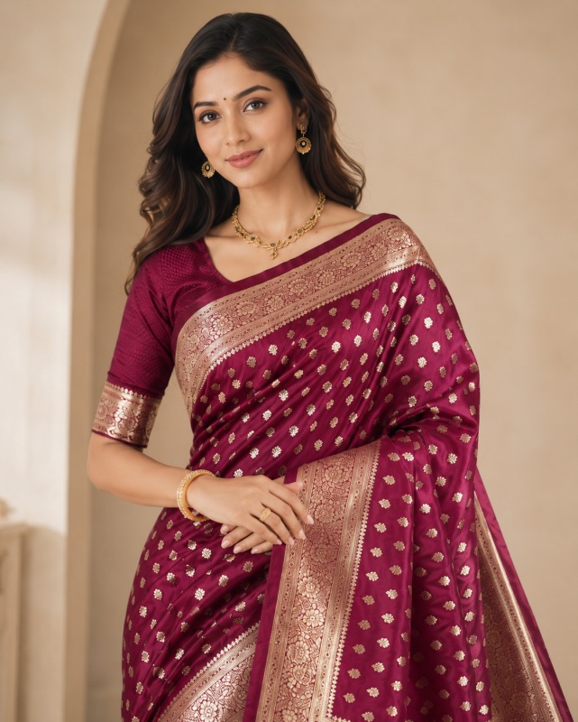 RANI PINK PURE SATIN BANARASI SILK SAREE