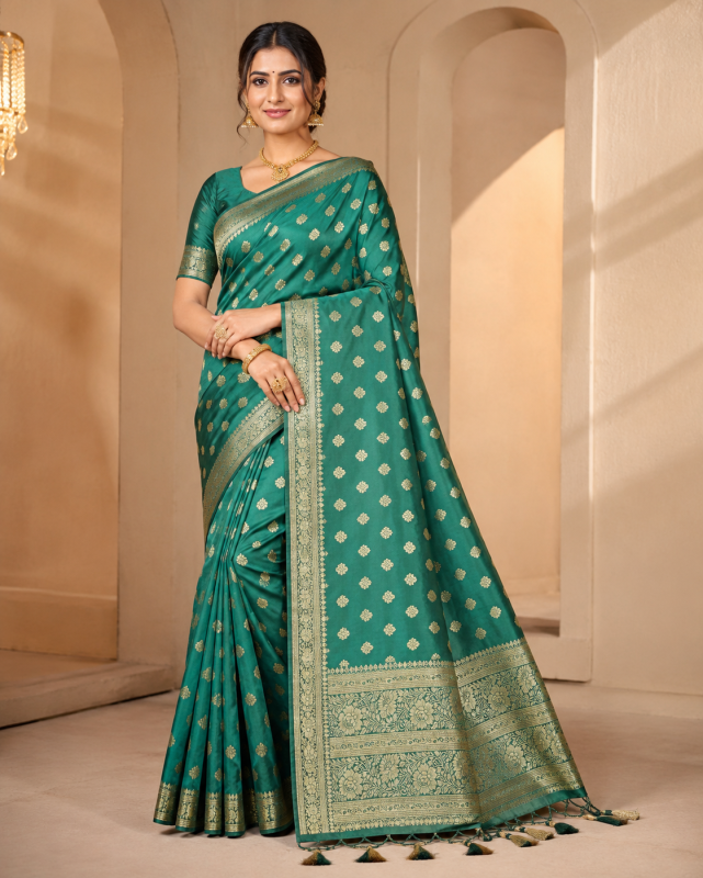 RAMA GREEN PURE SATIN BANARASI SILK SAREE