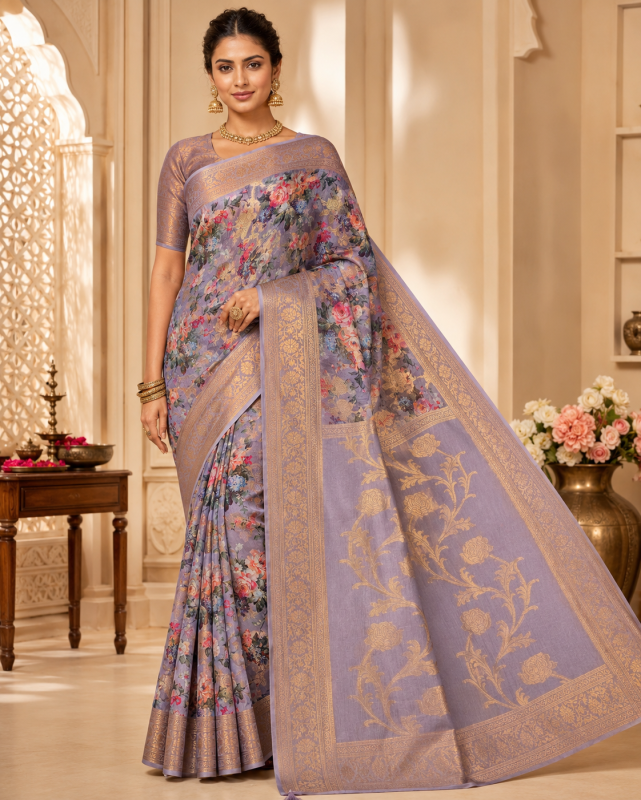 LAVENDER MULBERRY SILK DIGITAL PRINT SAREE