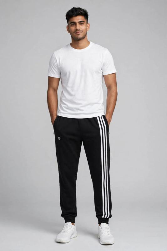 BLACK  Jogger Fit Striped Track Pants