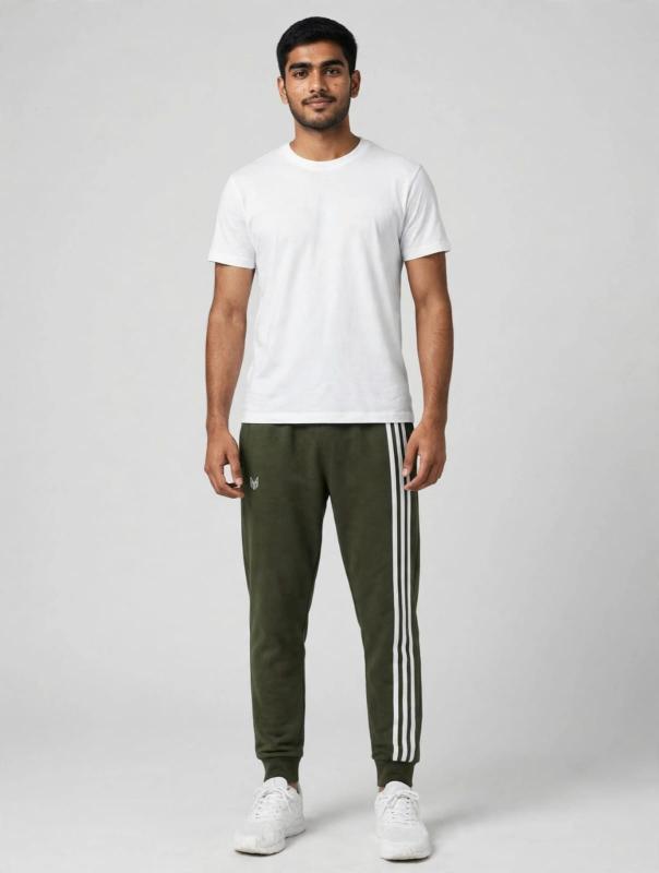 BOTTLE GREEN  Jogger Fit Striped Track Pants