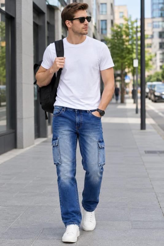 Baggy Cargo Medium Stone Blue Jeans